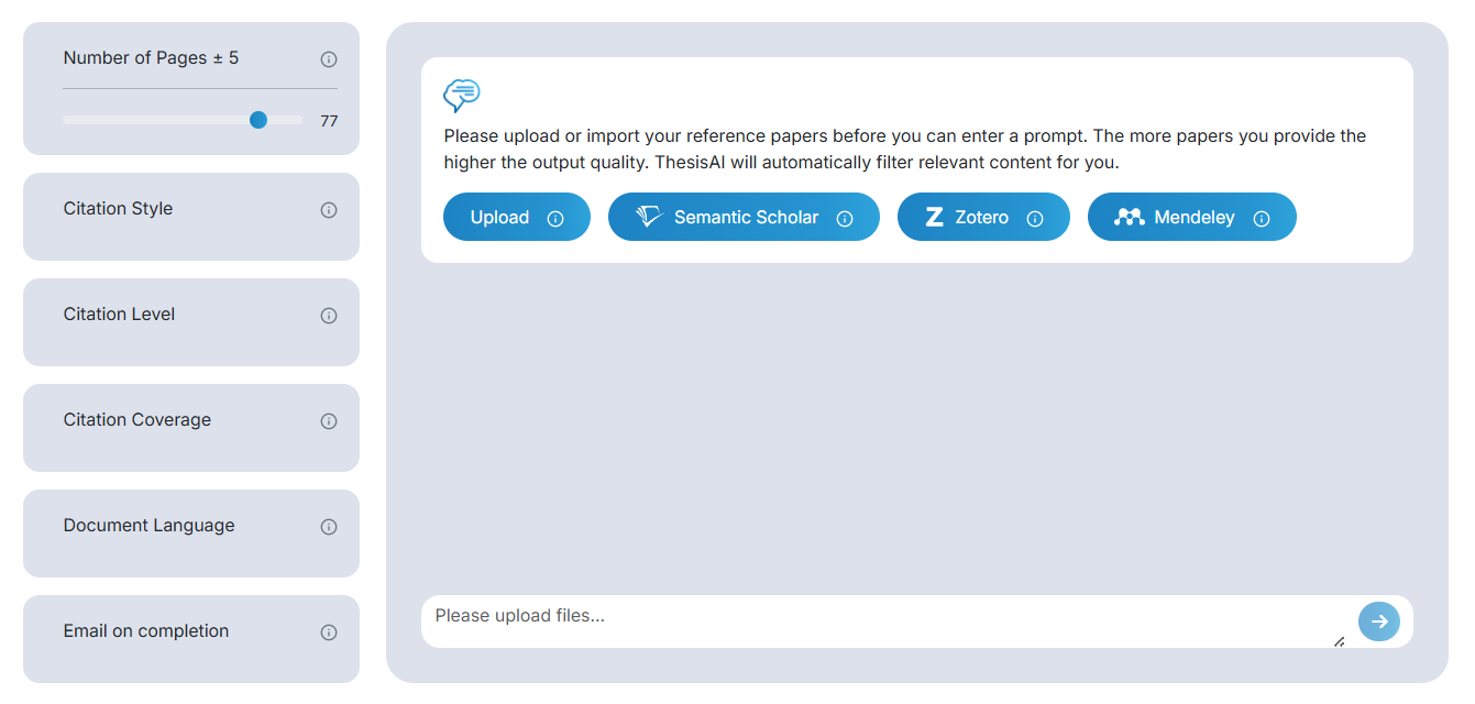 ThesisAI chat interface