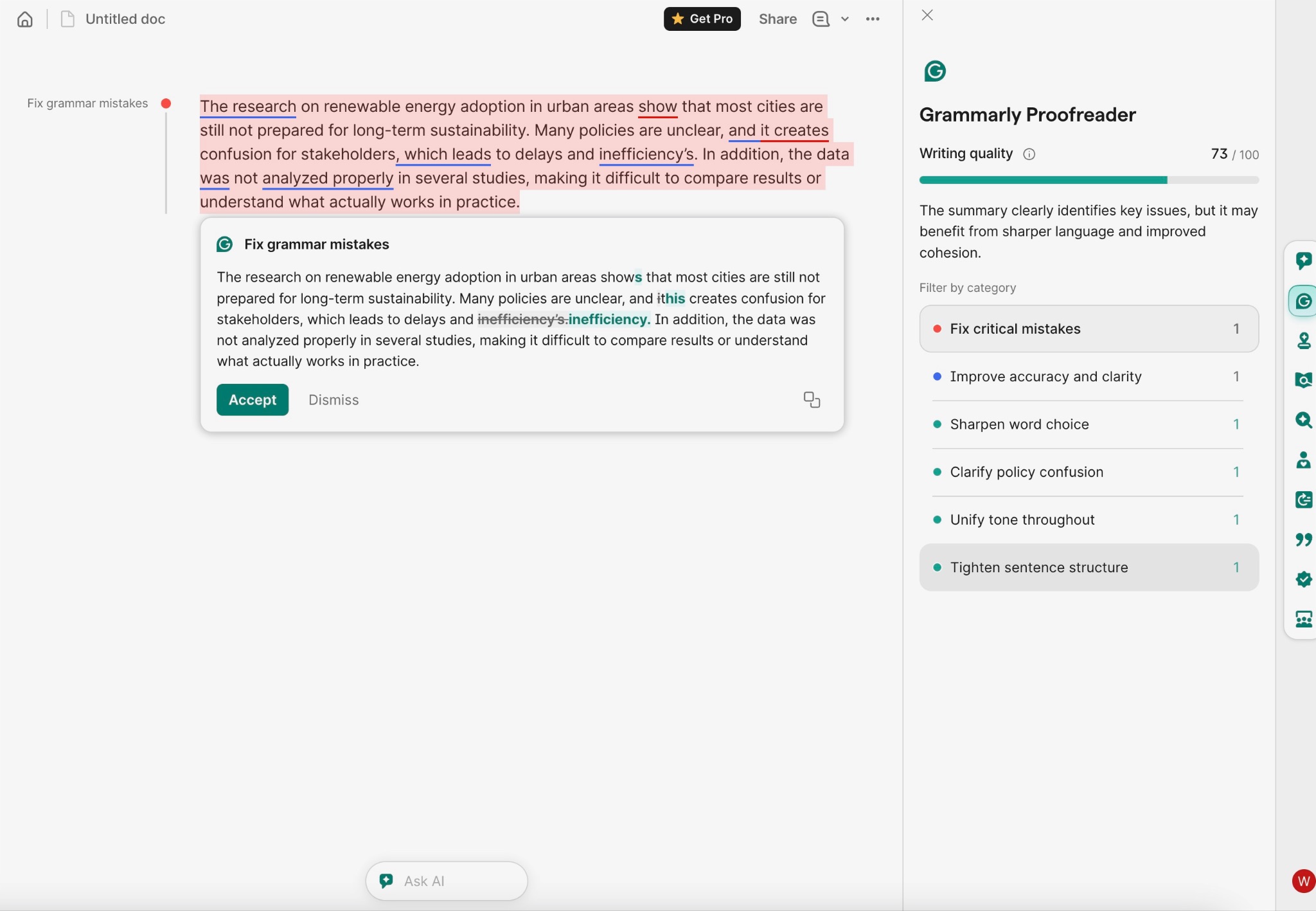 Grammarly Tool Interface